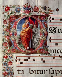 The Annunciation, historiated initial O, (detail)